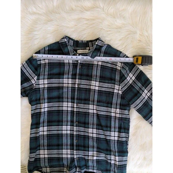 PacSun Mens Flannel Large Green Plaid Button Up Long Sleeve Casual Grunge Skater - Picture 4 of 7